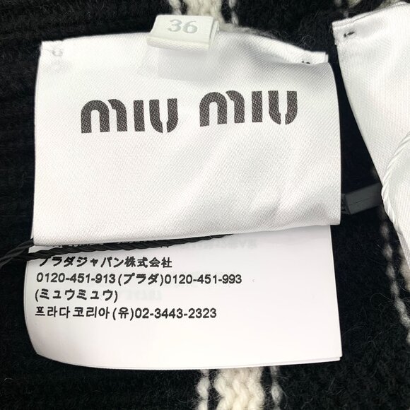 Miu Miu Striped Collar Knit Cardigan Sweater Black & White Short Sleeve Button F - Picture 7 of 8